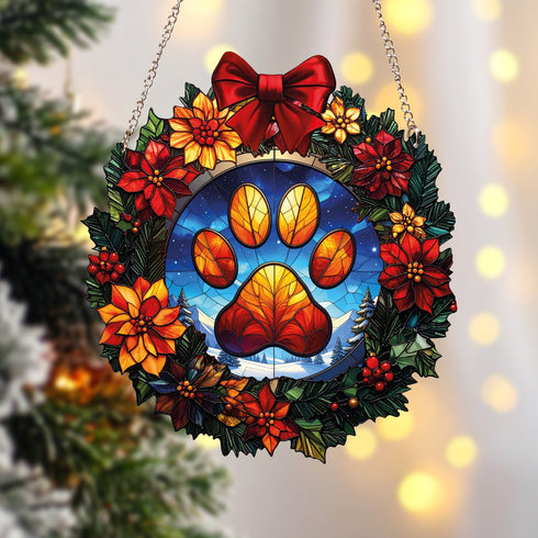 A Paw Print Christmas Wreath Suncatcher